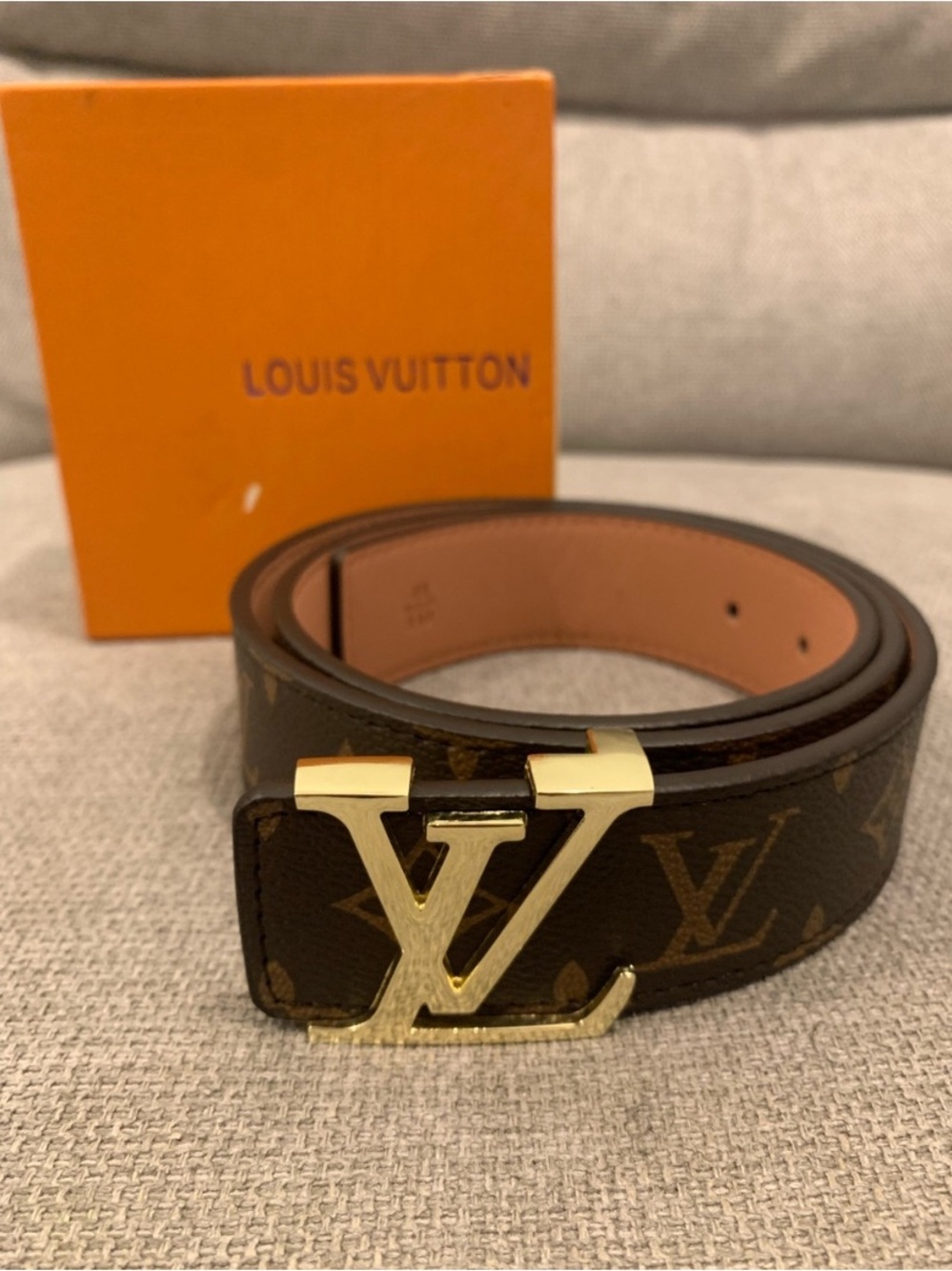 Louis Vuitton Men's Monogram Belt with Gold LV Buckle - Brown 34-38 inch waist